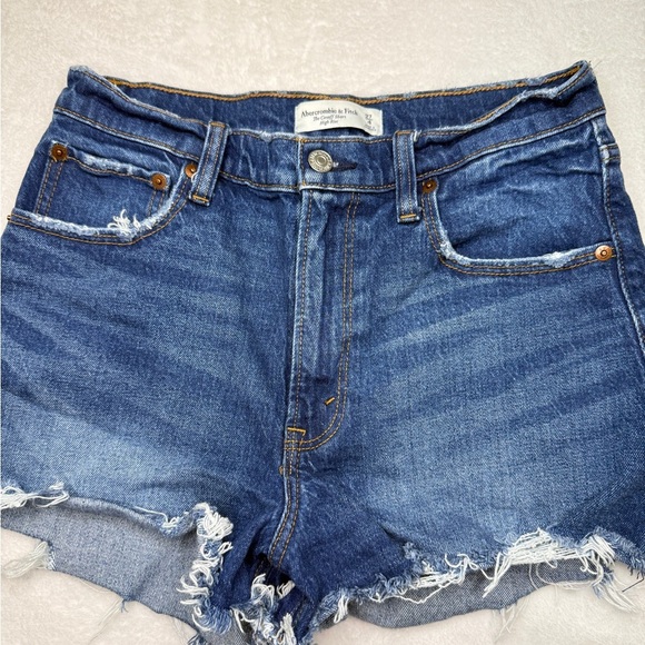 Abercrombie & Fitch size 27 Blue Jean Shorts Distressed High-Waisted - Picture 3 of 6